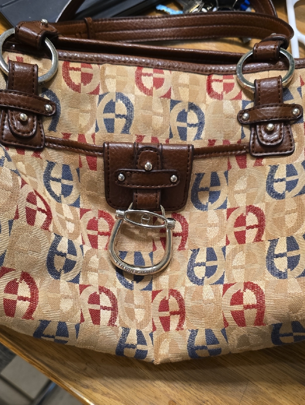 ETIENNE AIGNER Brown Leather-Trim Patterned Tote Bag - Picture 3 of 7